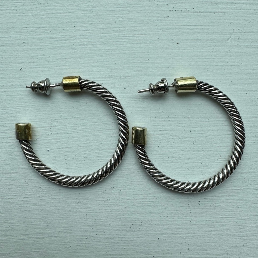 Silver and Brass Twisted Rope Hoop Earrings EUC